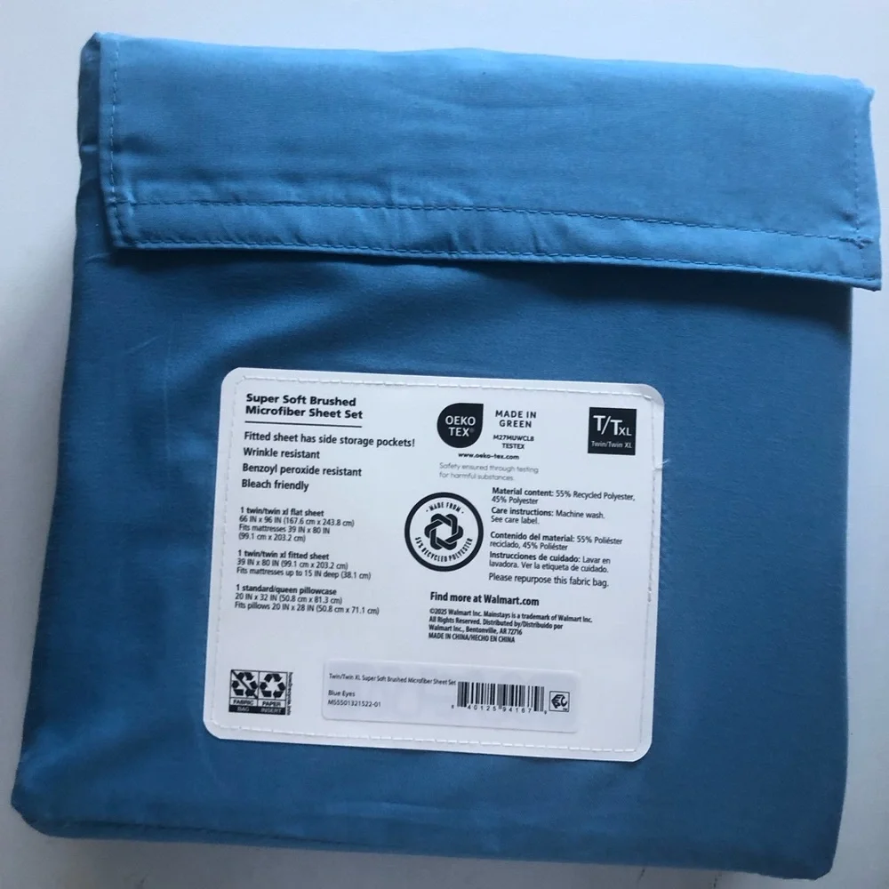 Mainstays Brushed Microfiber Sheet Set - Blue